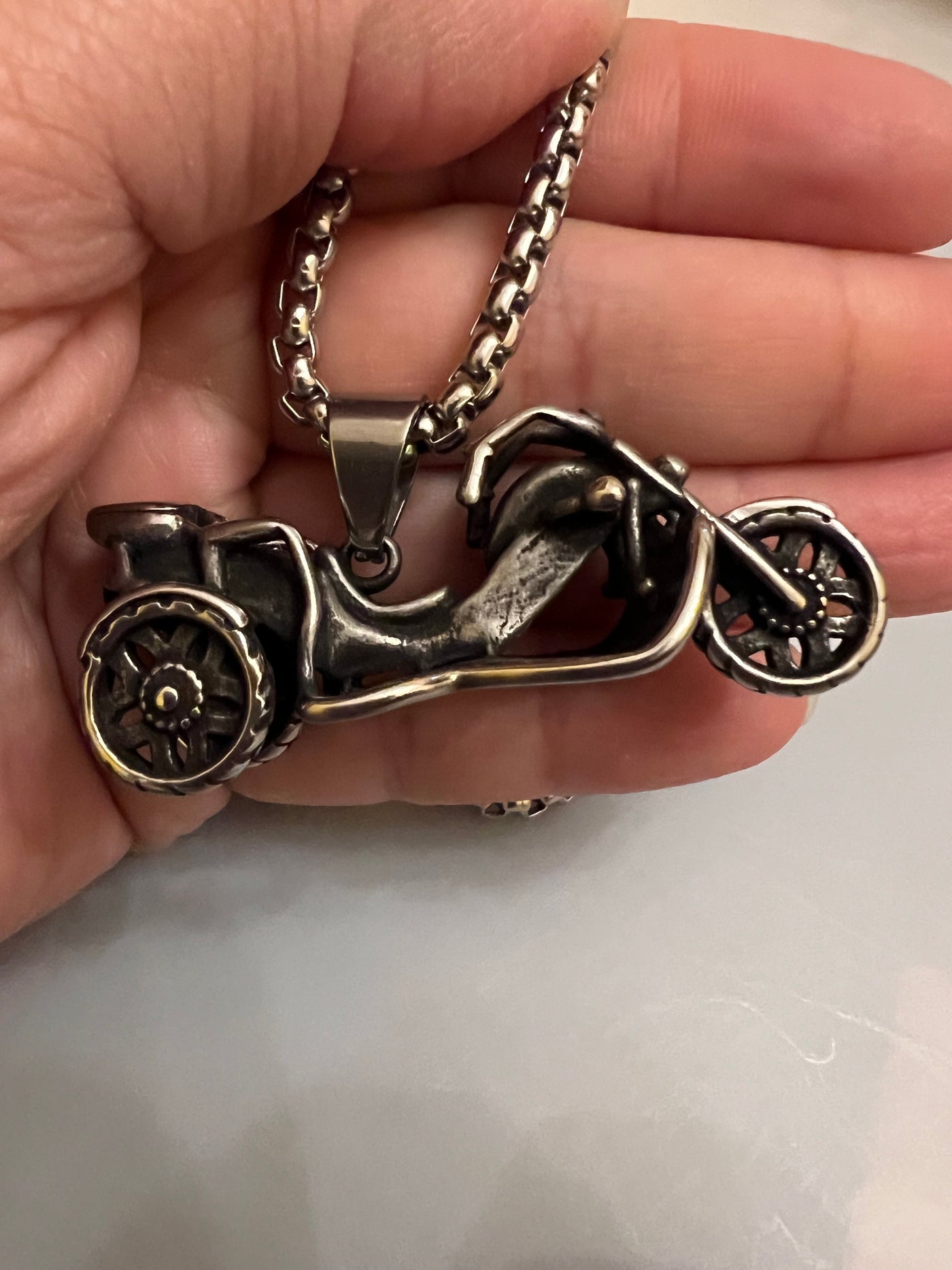 Motorcycle Bike Pendant Necklace in Stainless Steel