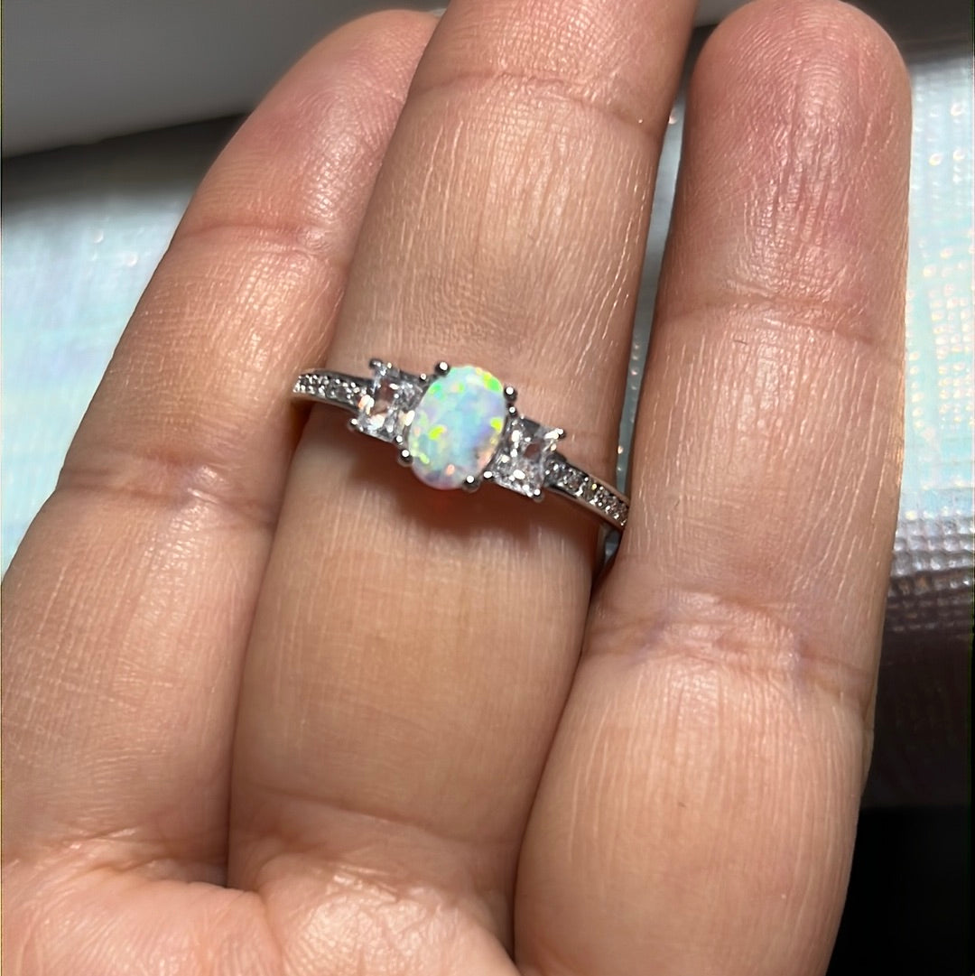 Cz White Opal Ring