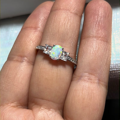 Cz White Opal Ring