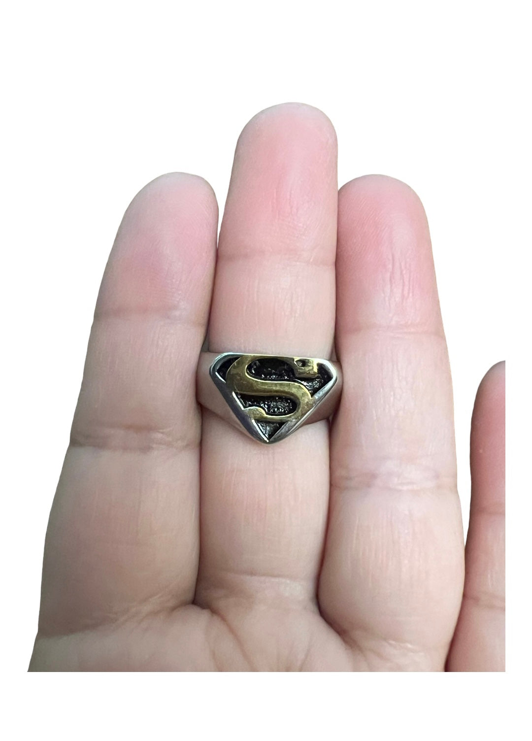 Silver with Gold Super Man Ring in Stainless Steel