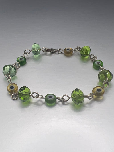 Green Swarovski and Glass evil eye Bracelet