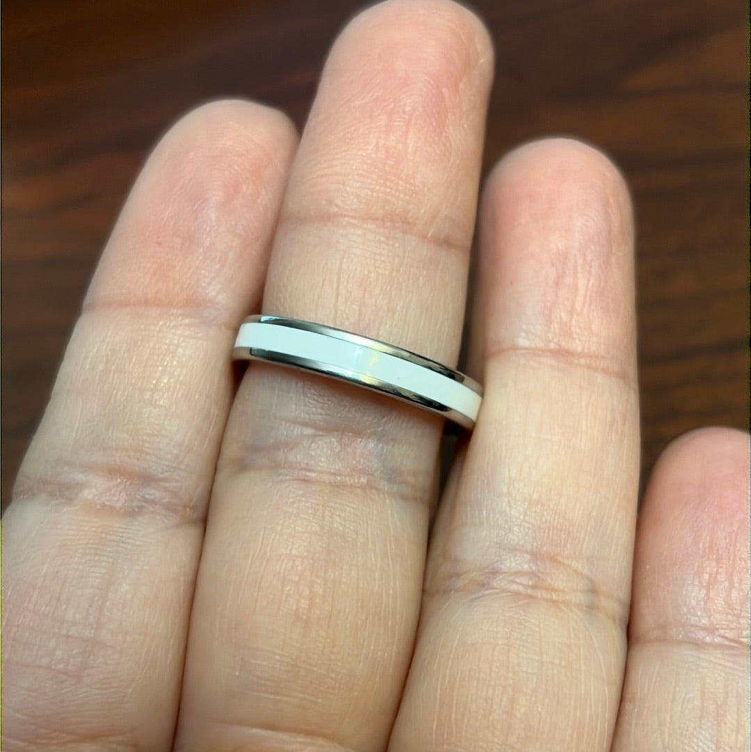 Silver w/ White Band Ring in Stainless Steel