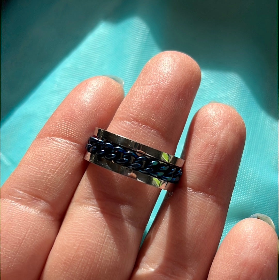 Blue Chain Silver Stainless Steel Ring
