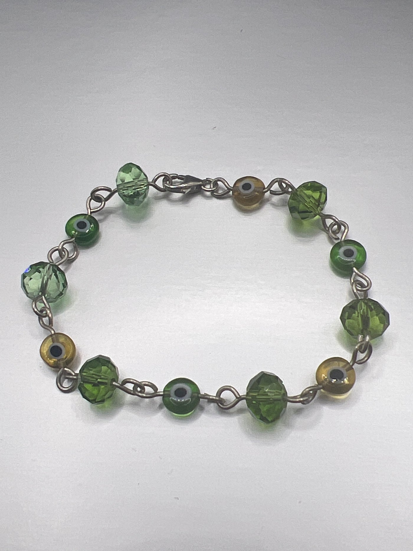 Green Swarovski and Glass evil eye Bracelet