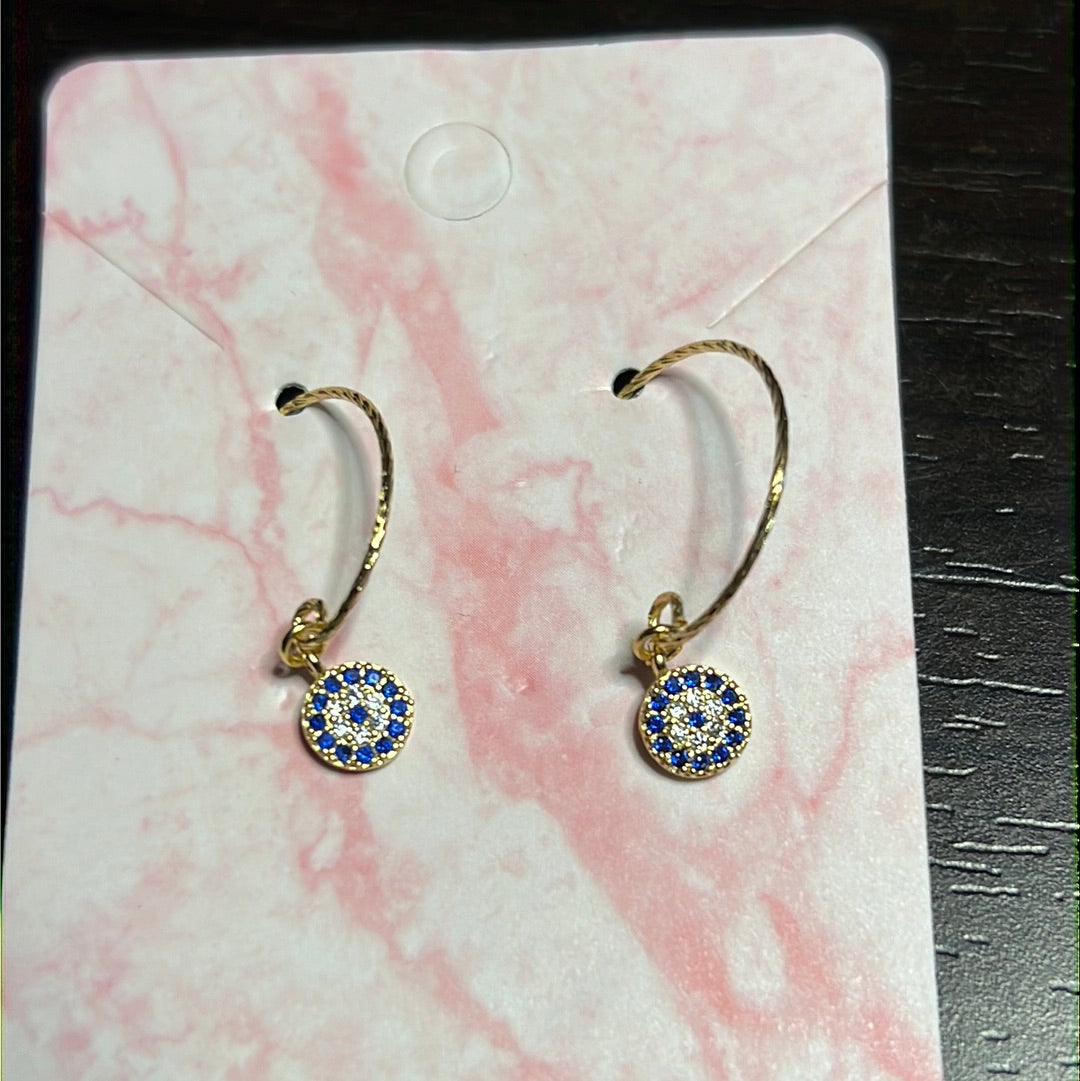 Cz Gold Blue Eye Insert Earrings