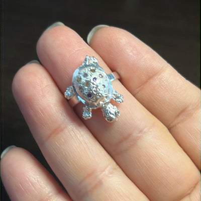 Dangle Cz Multicolor Turtle Ring