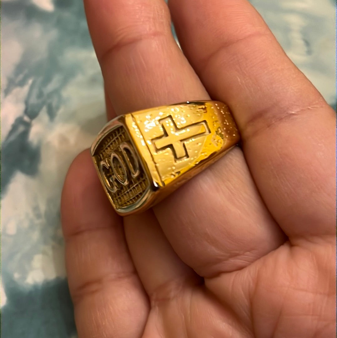 God in Gold over Stainless Steel Ring