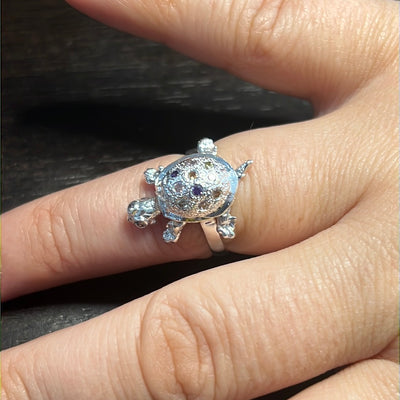 Dangle Cz Multicolor Turtle Ring