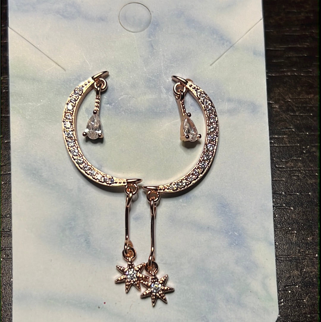 Rose Gold Cz Half Moon Stud Earrings