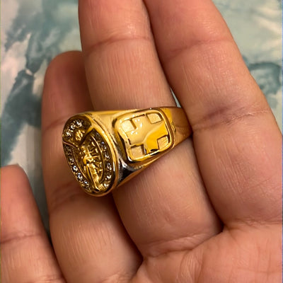 Jesús Christ Cz in Gold over Stainless Steel Ring