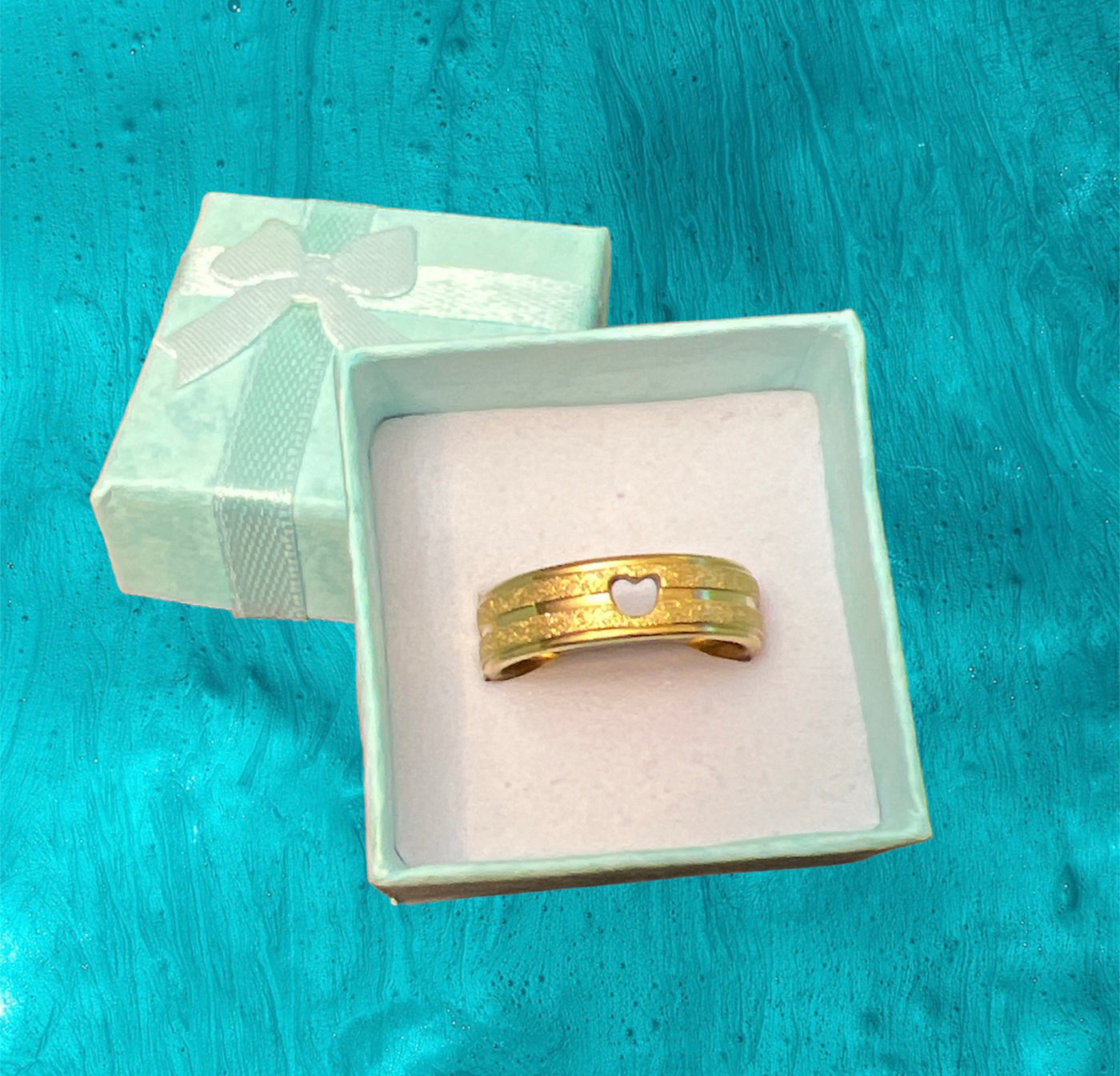 Gold Stamped Heart Ring In Stainless Steel