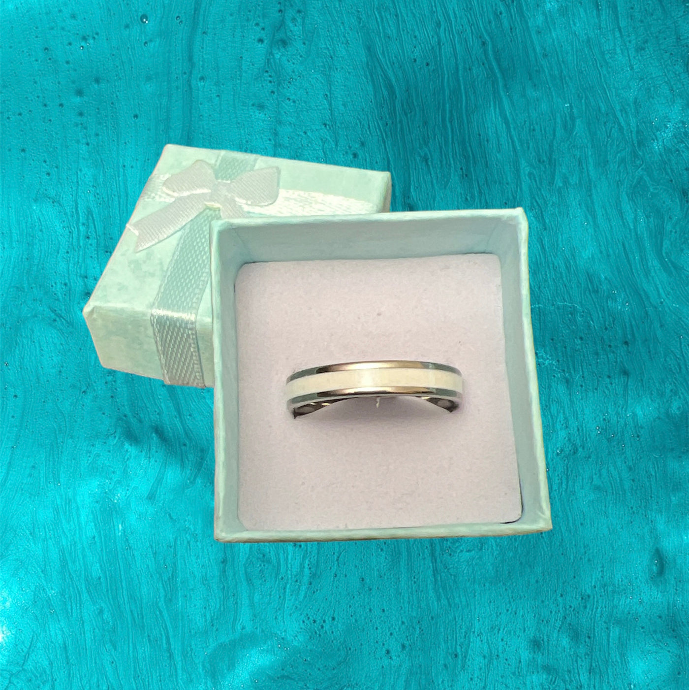 Silver w/ White Band Ring in Stainless Steel
