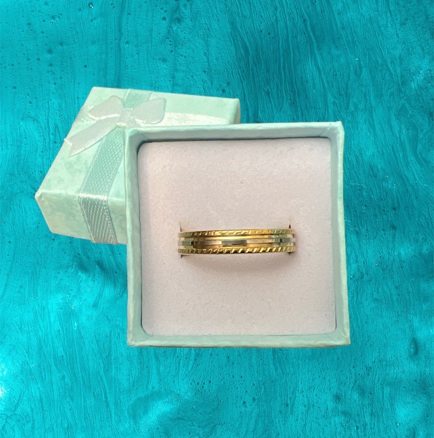 Gold & White Band Ring in Stainless Steel