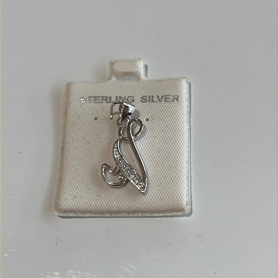 Letter V Cz Pendant