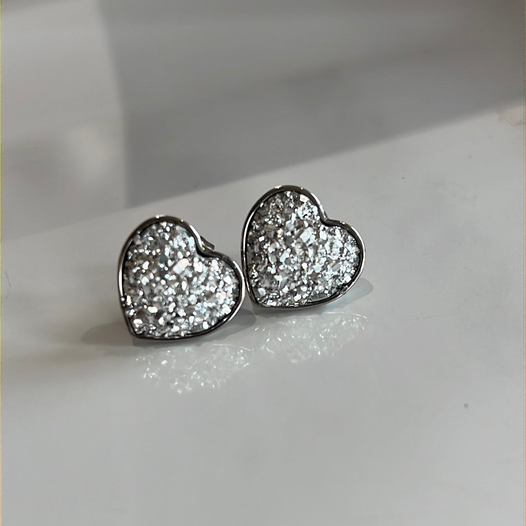 Silver Heart Stud Earrings