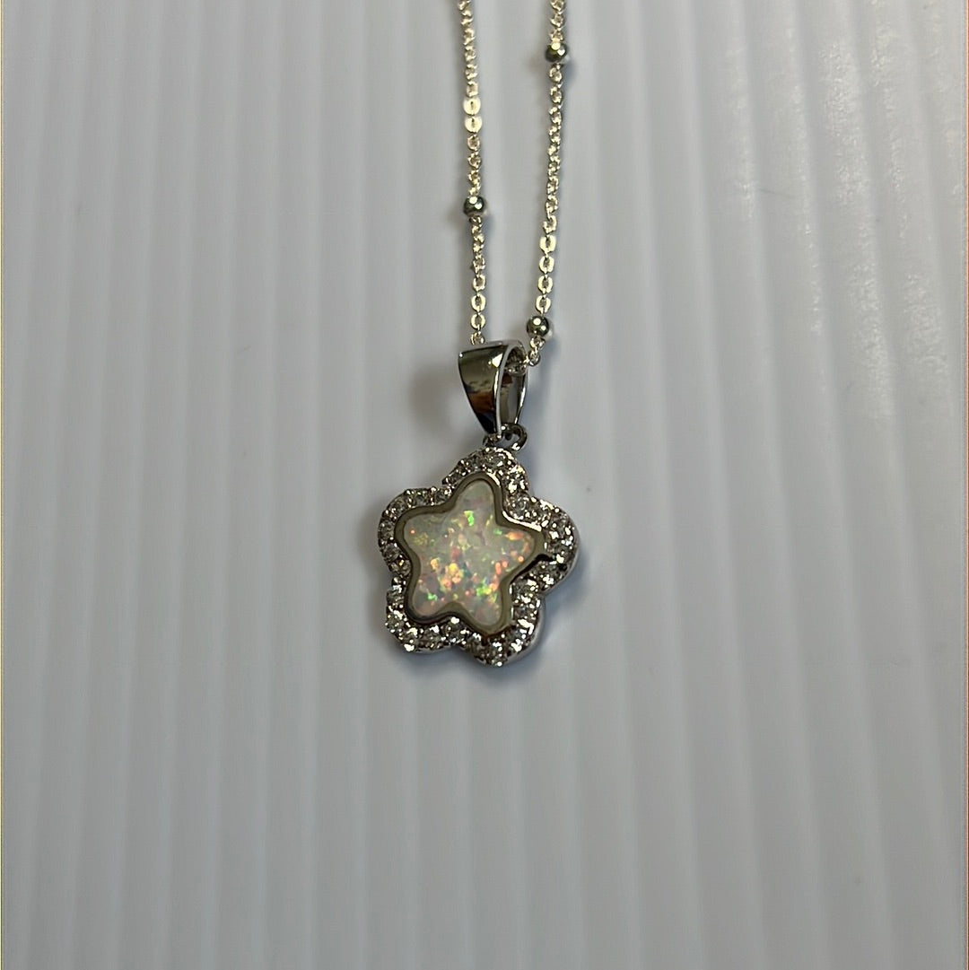 White Opal Cz Star Pendant Necklace