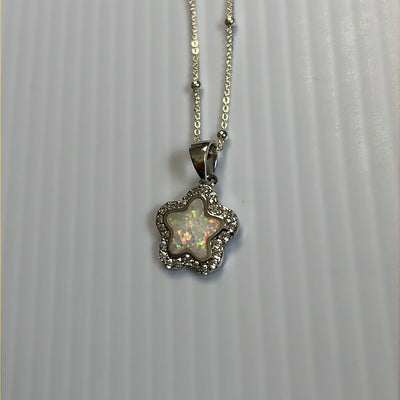 White Opal Cz Star Pendant Necklace