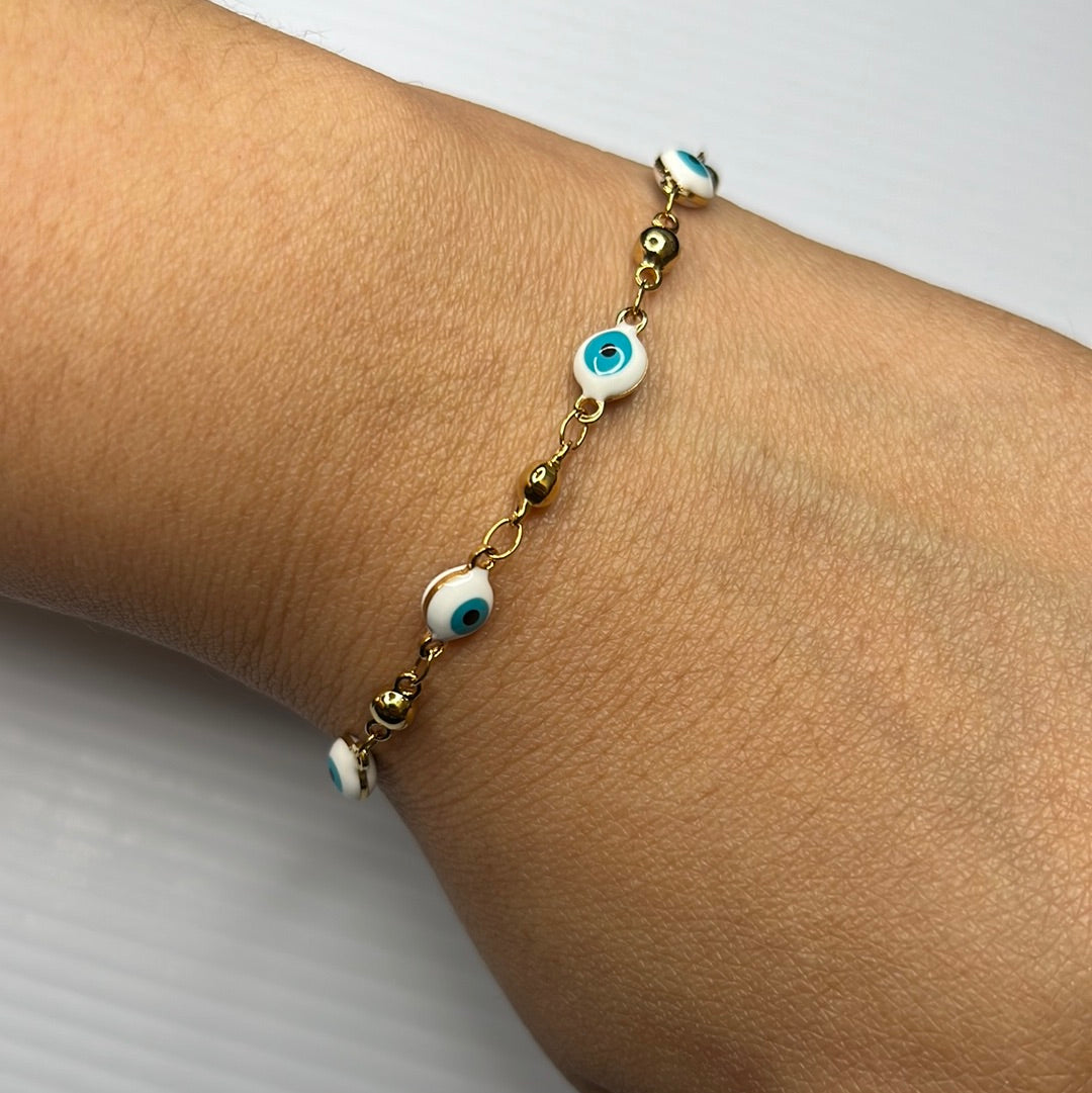 White Evil Eye 18k Gold Plated Bracelet in Stainless Steel