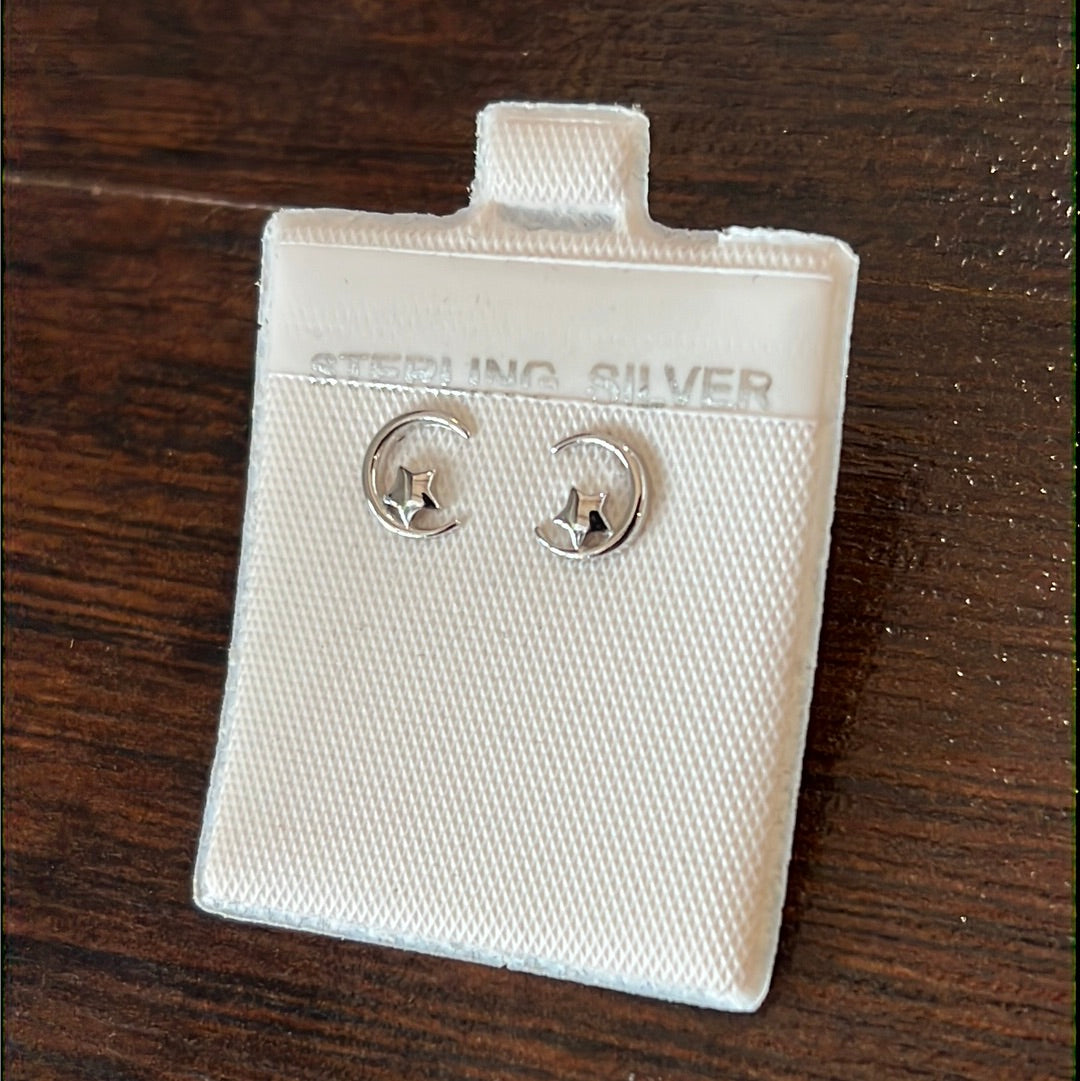Moon w/ Star Stud Earrings