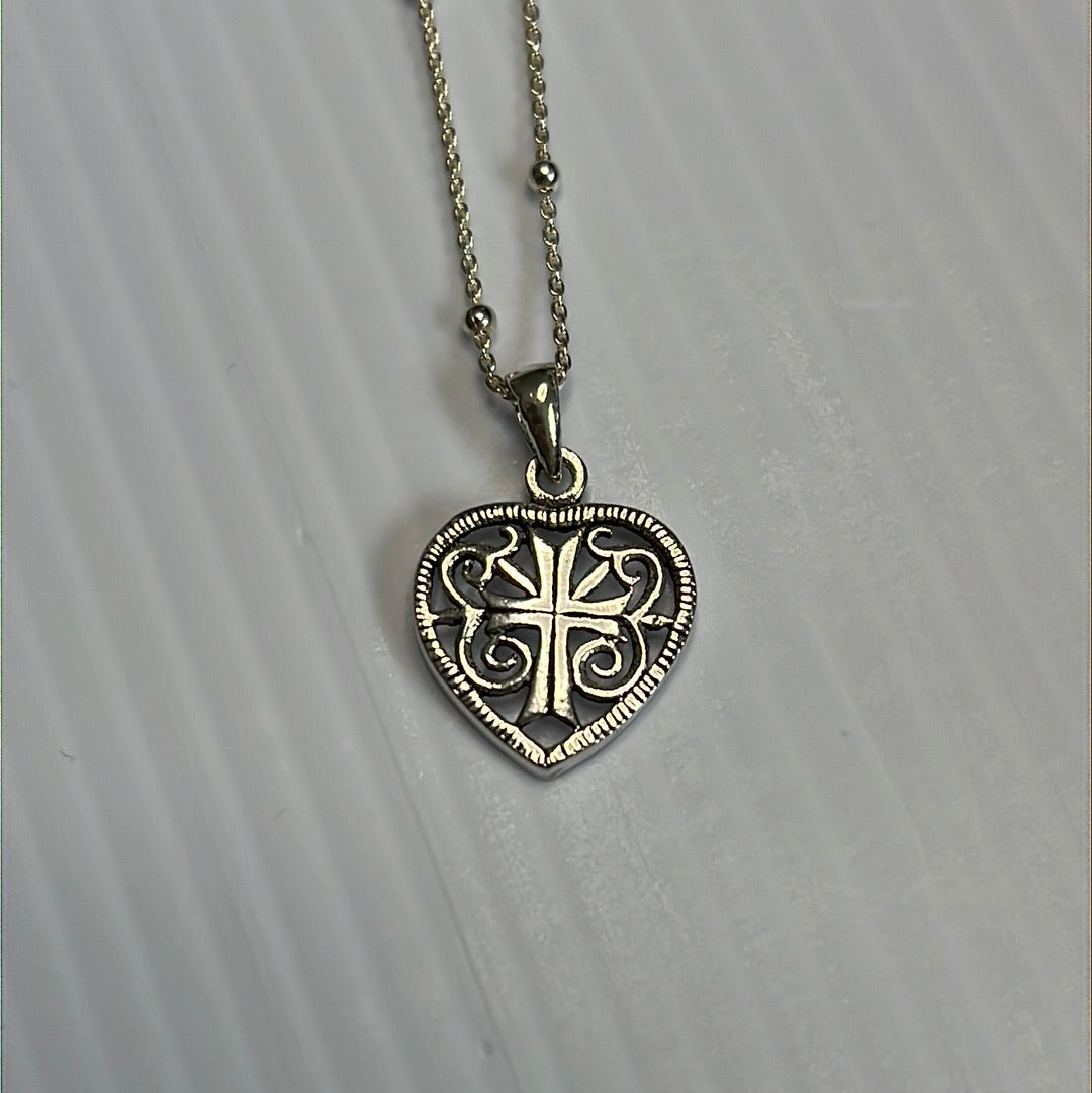 Celtic Cross Heart Pendant Necklace
