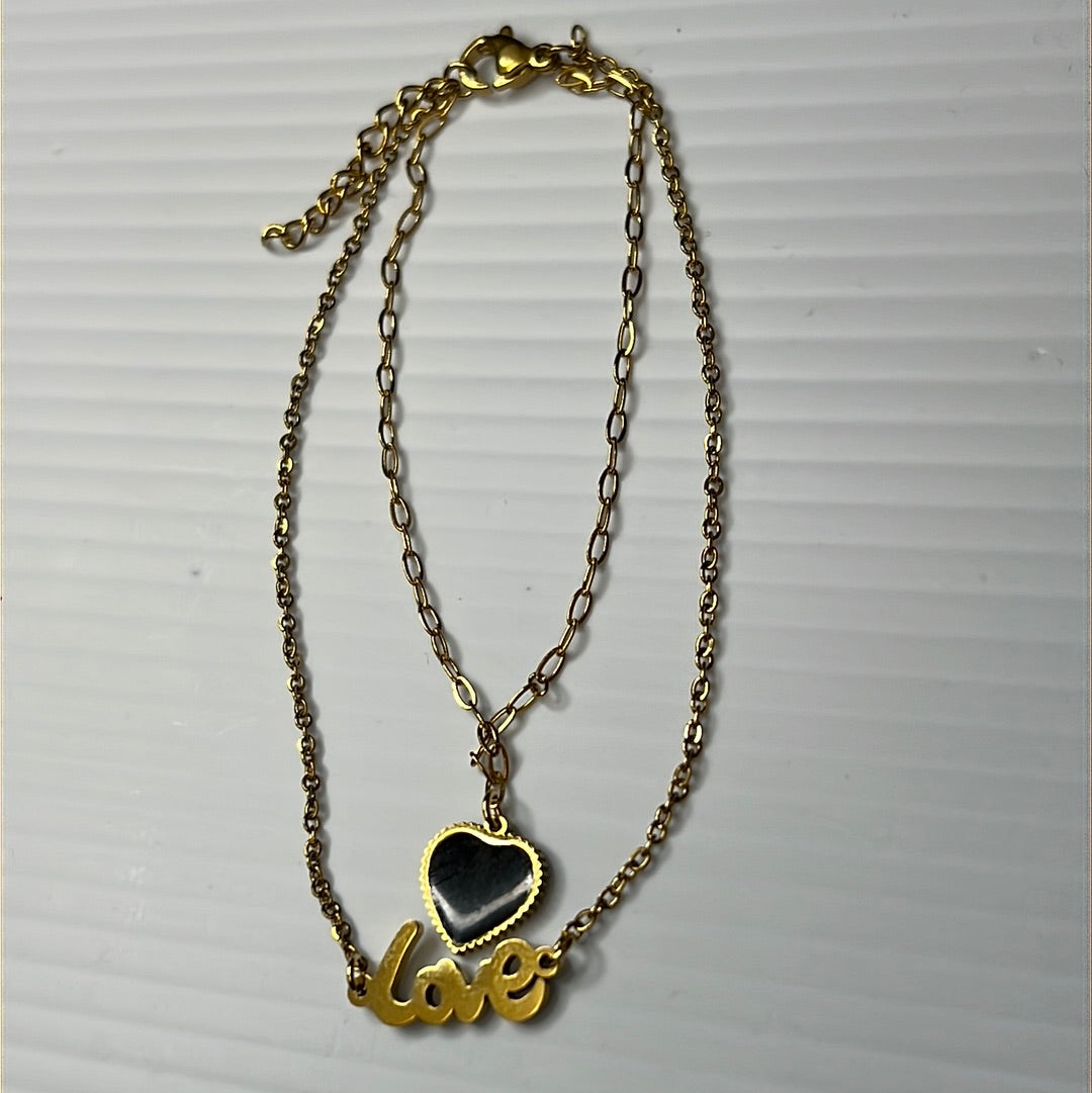 Black Heart with Love 18k Gold Plated Bracelet Stainless Steel