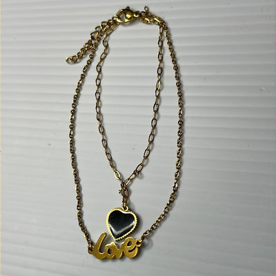 Black Heart with Love 18k Gold Plated Bracelet Stainless Steel