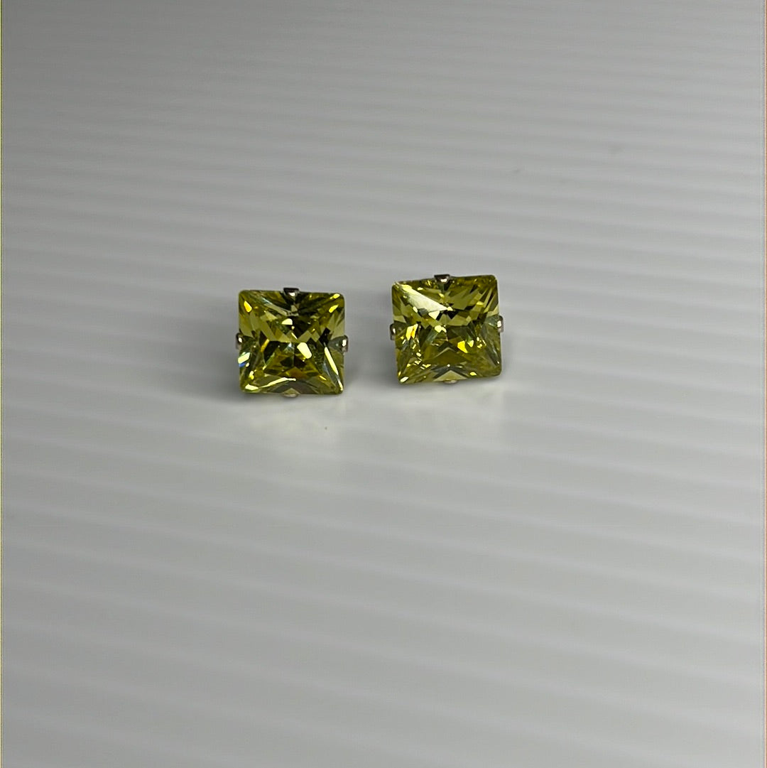 8mm Square Color CZ Stud Earrings - Stamping
