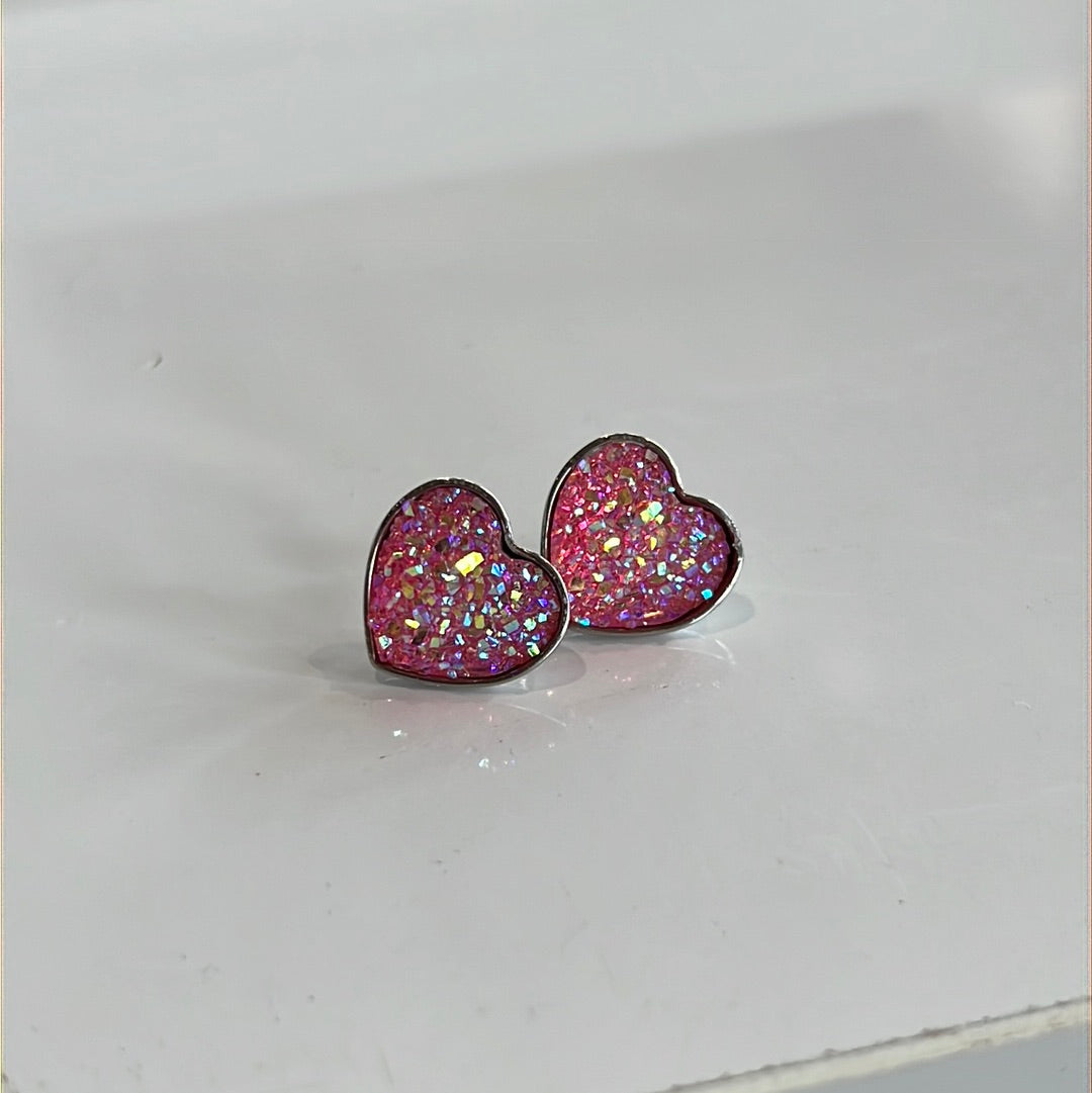 Pink Heart Stud Earrings