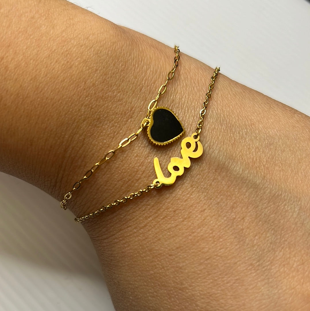 Black Heart with Love 18k Gold Plated Bracelet Stainless Steel