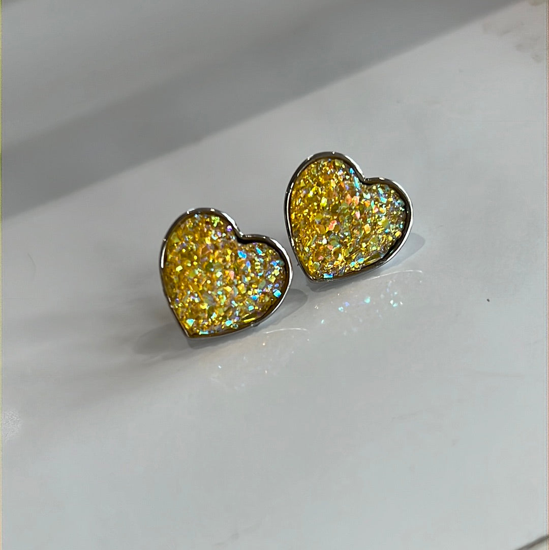 Yellow Heart Stud Earrings