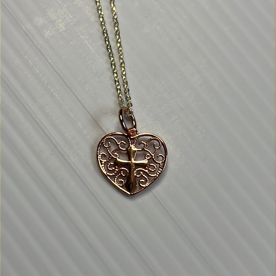 Rose Gold Heart Cross Pendant Necklace