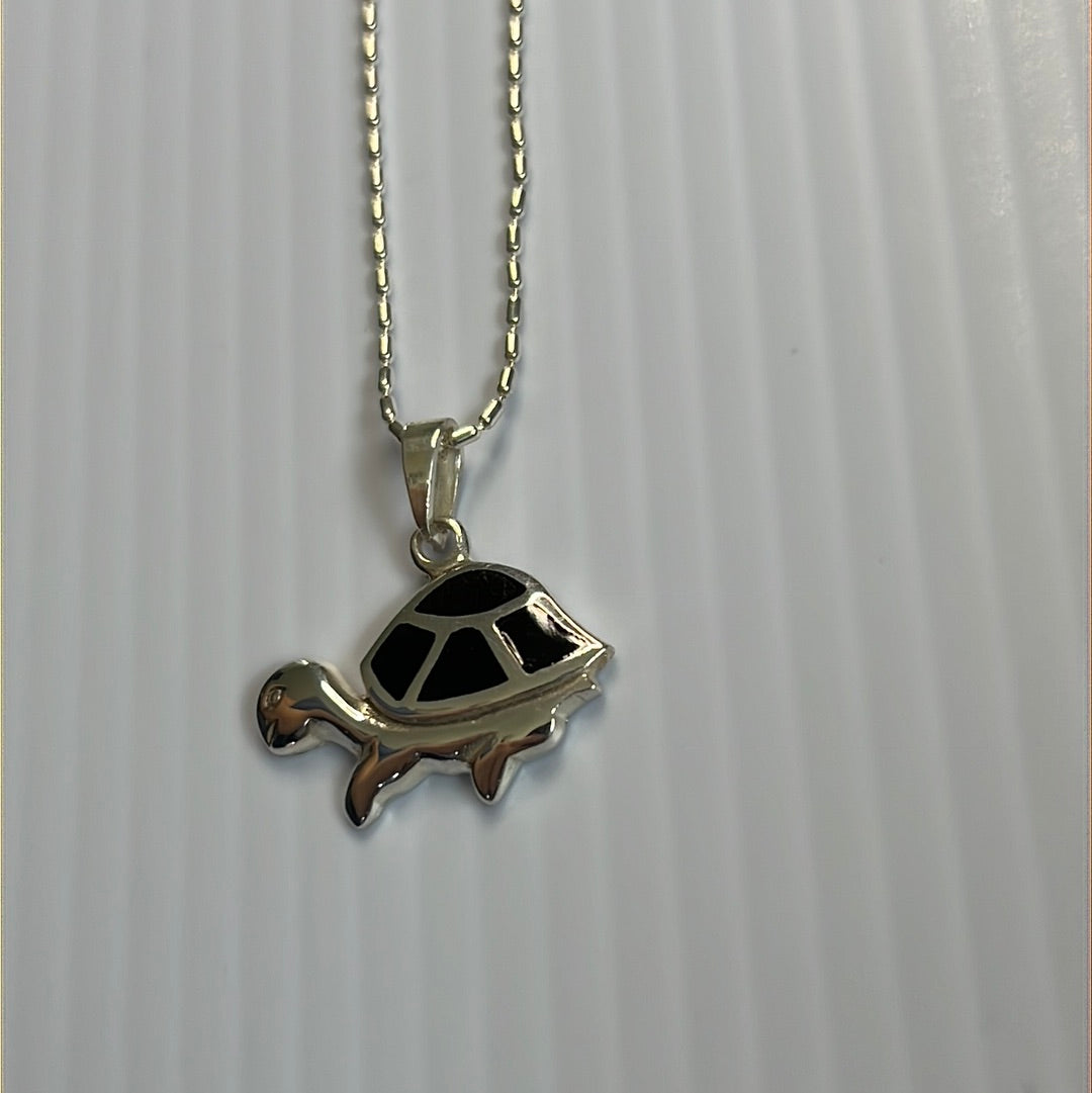 Black Onyx Stone Turtle Pendant Necklace