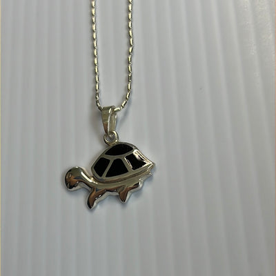 Black Onyx Stone Turtle Pendant Necklace