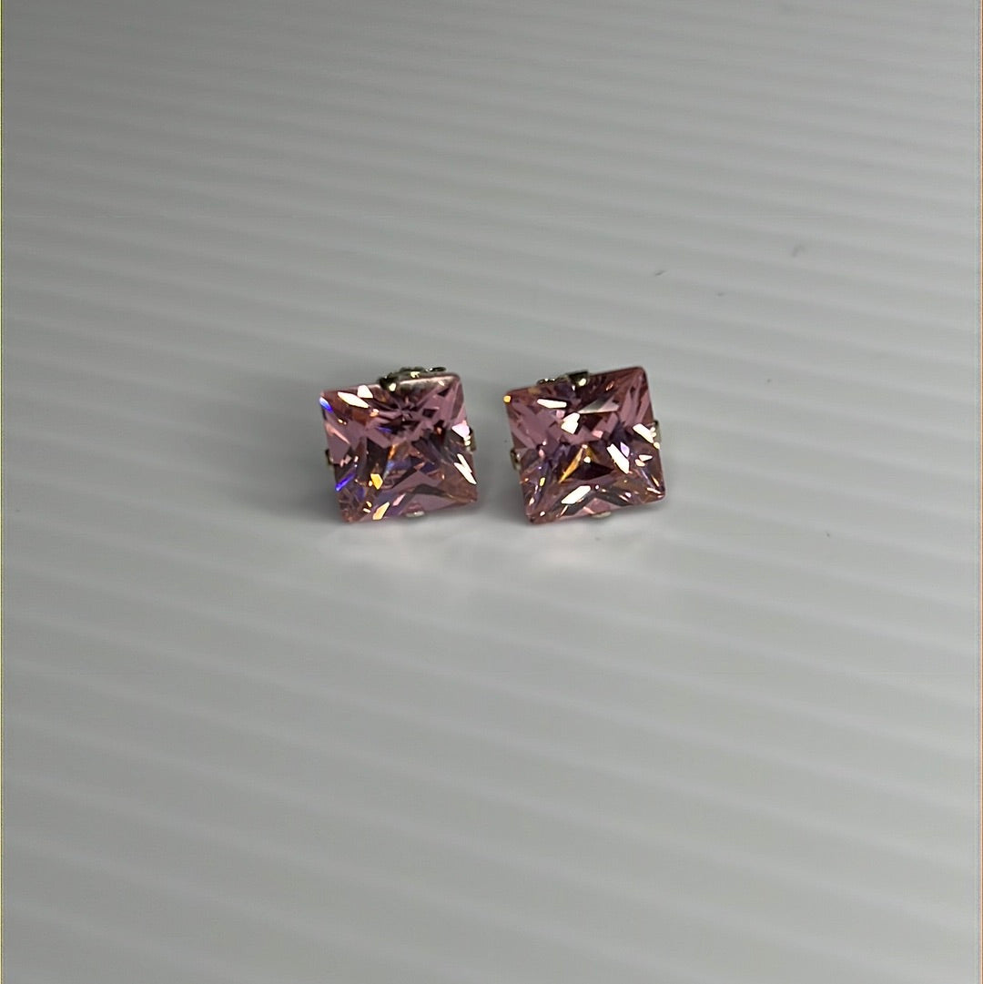 8mm Square Color CZ Stud Earrings - Stamping