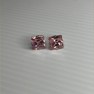 8mm Square Color CZ Stud Earrings - Stamping