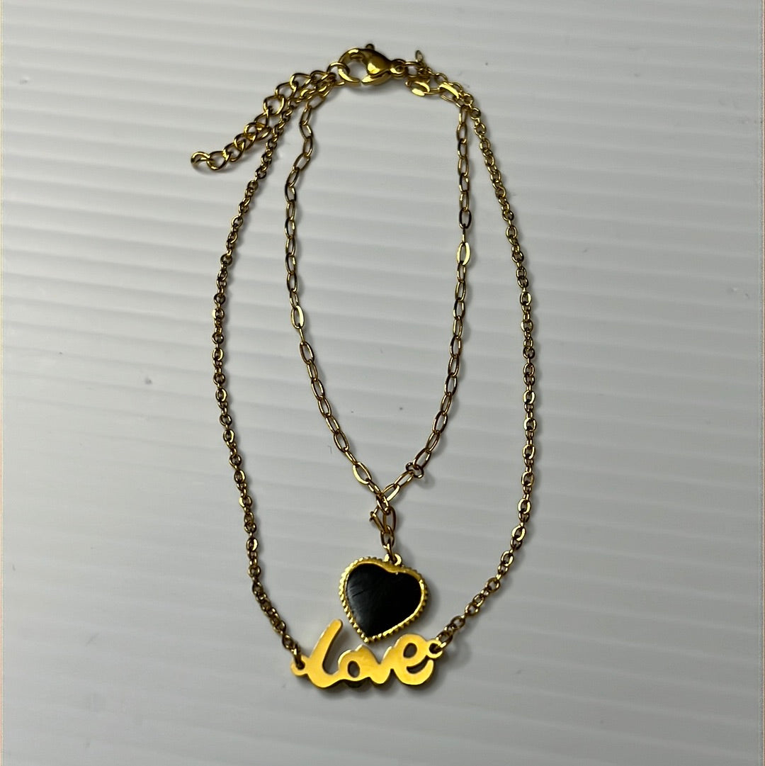Black Heart with Love 18k Gold Plated Bracelet Stainless Steel