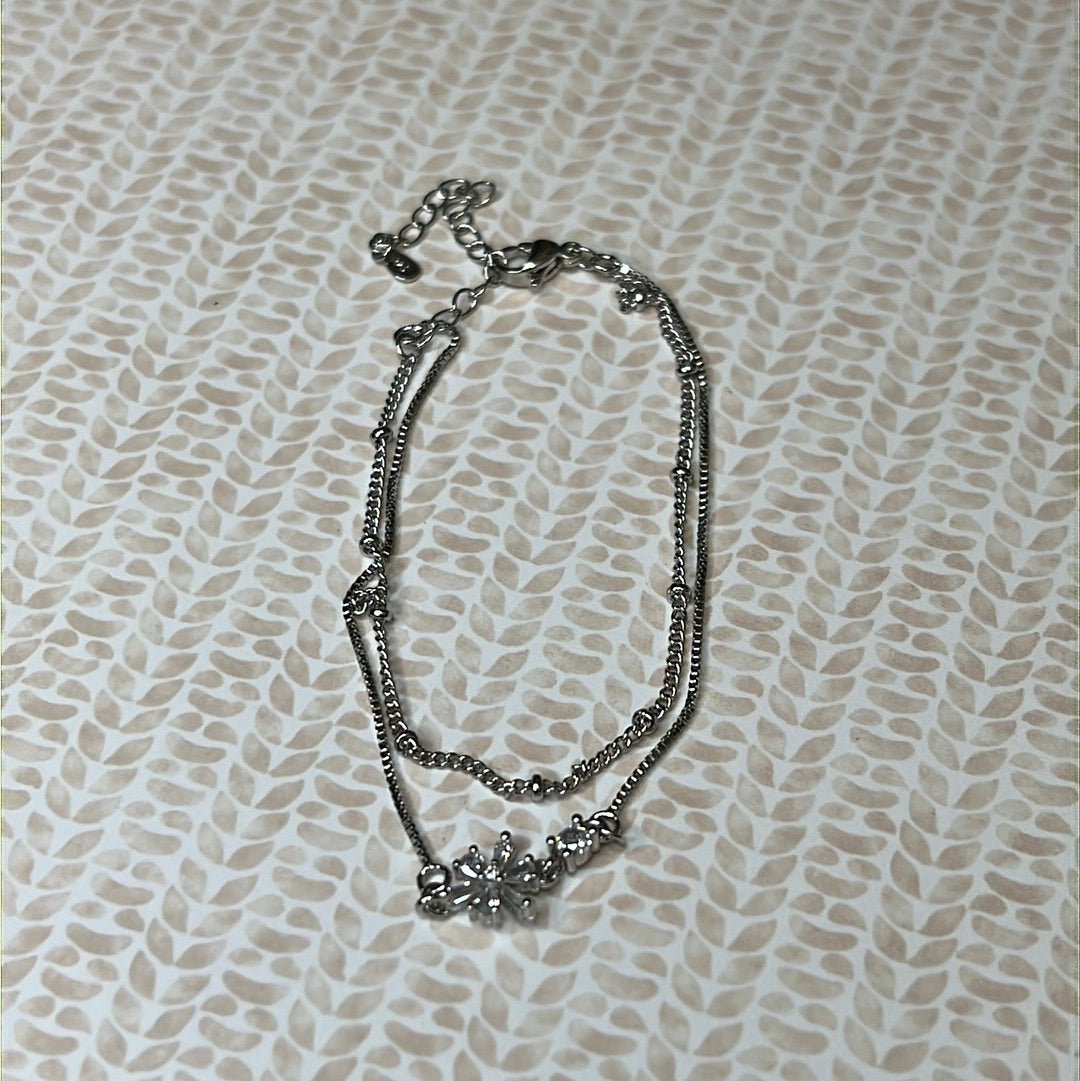 Cz Flower Double Bracelet