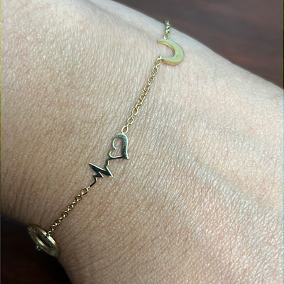 Design Heart Beat & Moon 18k Gold Plated Stainless Steel Bracelet