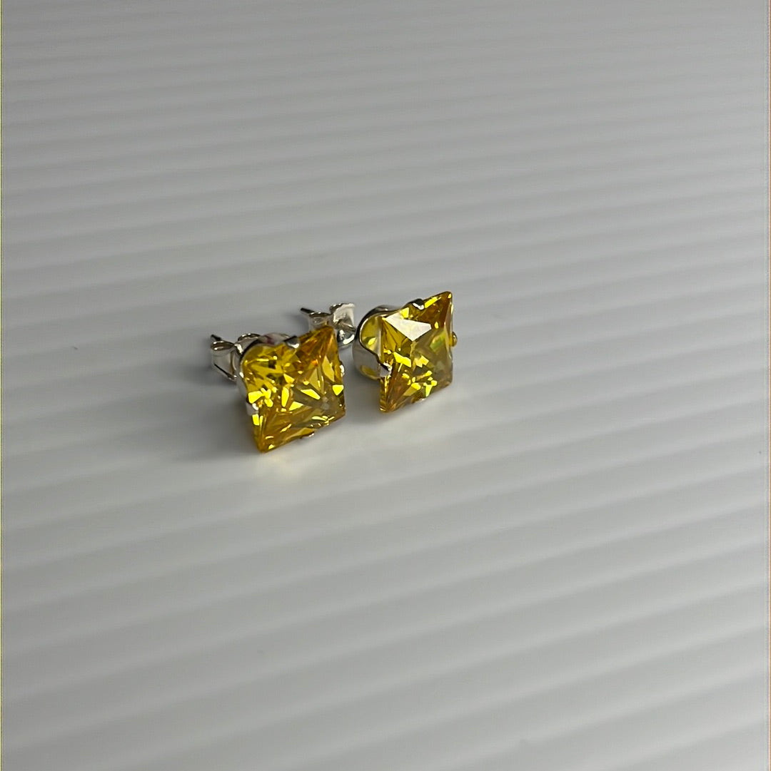 8mm Square Color CZ Stud Earrings - Stamping
