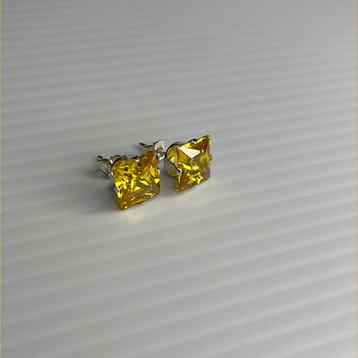 8mm Square Color CZ Stud Earrings - Stamping