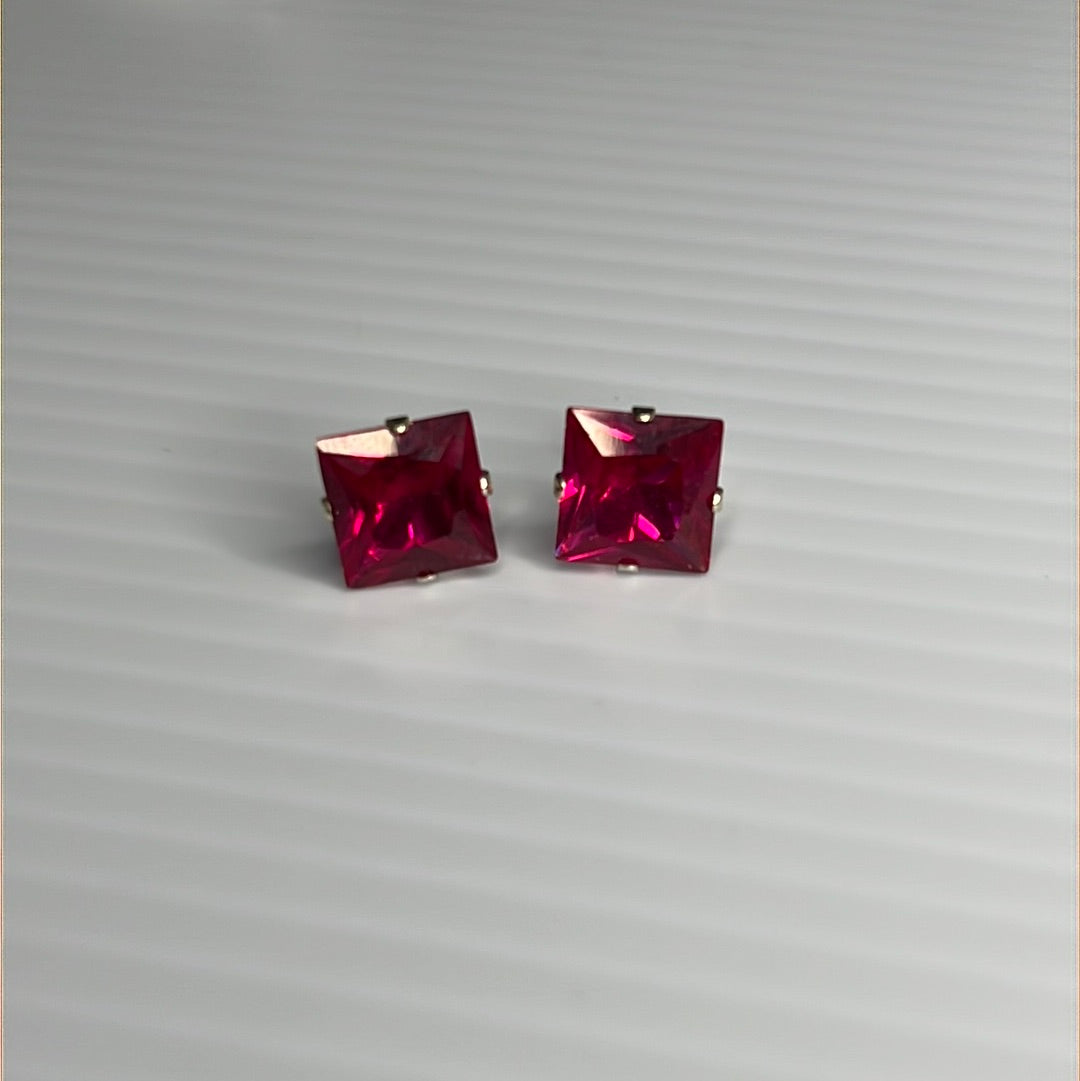 8mm Square Color CZ Stud Earrings - Stamping