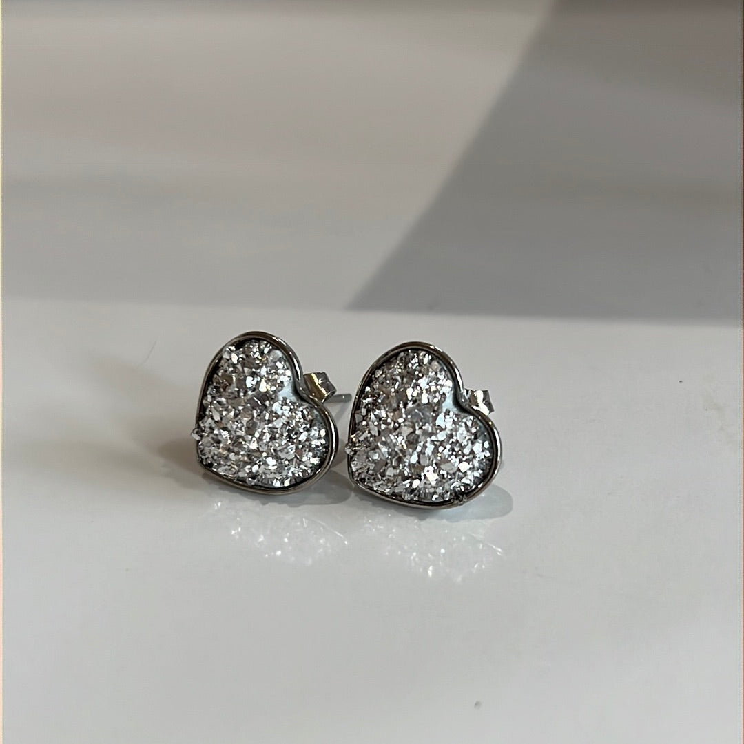 Silver Heart Stud Earrings