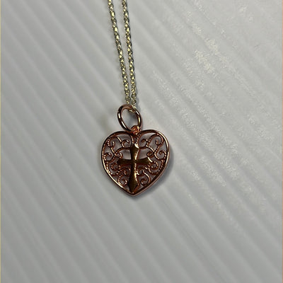 Rose Gold Heart Cross Pendant Necklace
