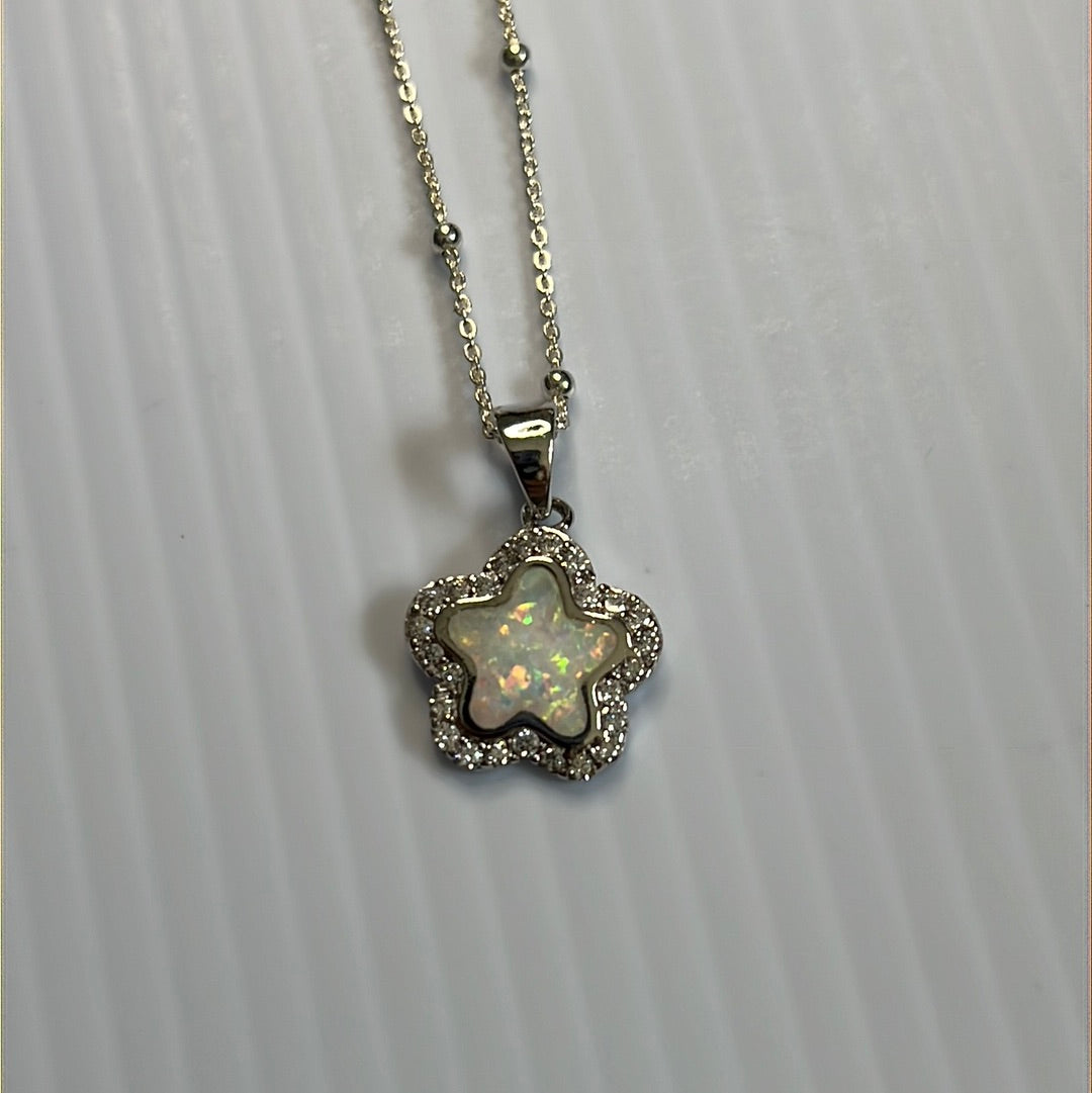 White Opal Cz Star Pendant Necklace