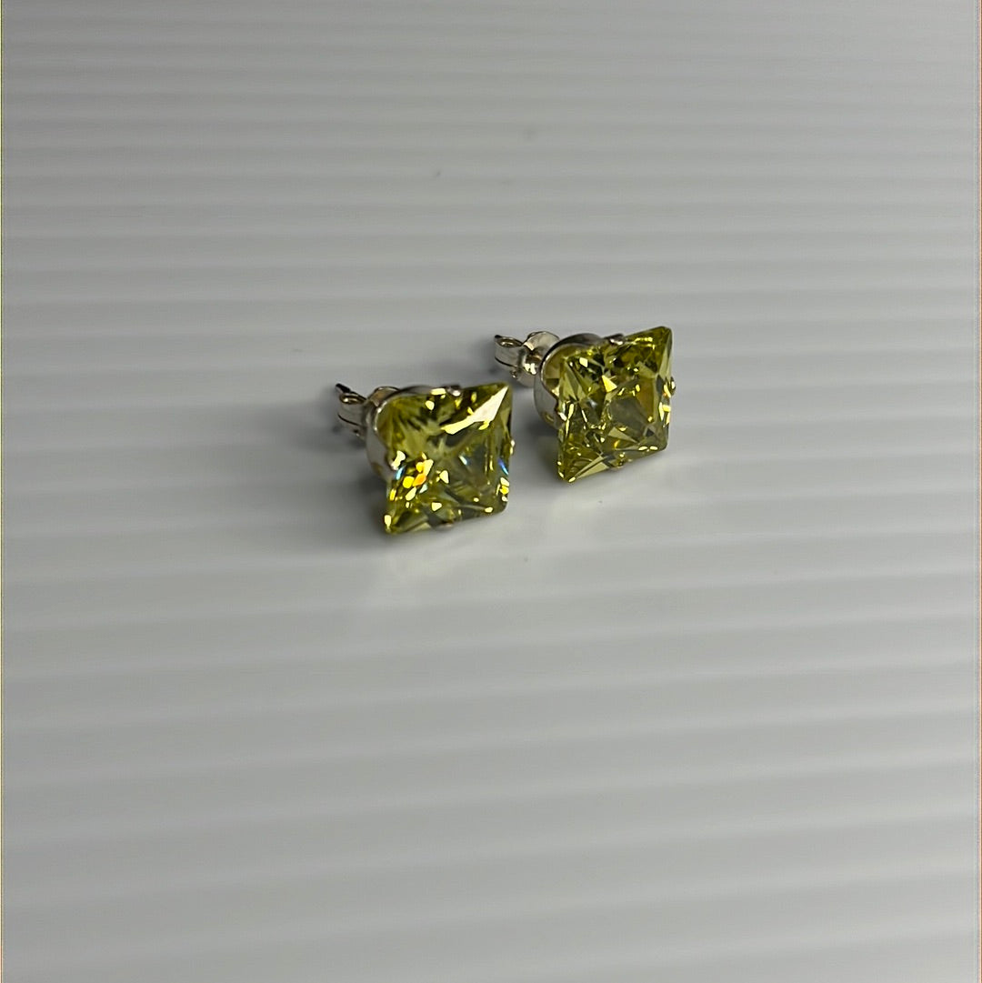 8mm Square Color CZ Stud Earrings - Stamping