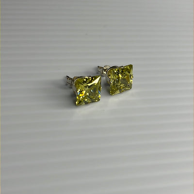 8mm Square Color CZ Stud Earrings - Stamping
