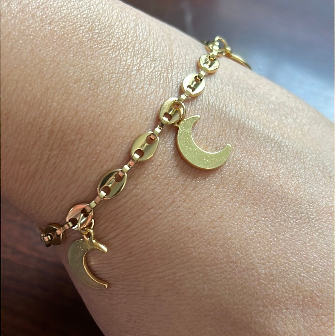 Moons Dangle Chain 18k Gold Plated Stainless Steel Bracelet