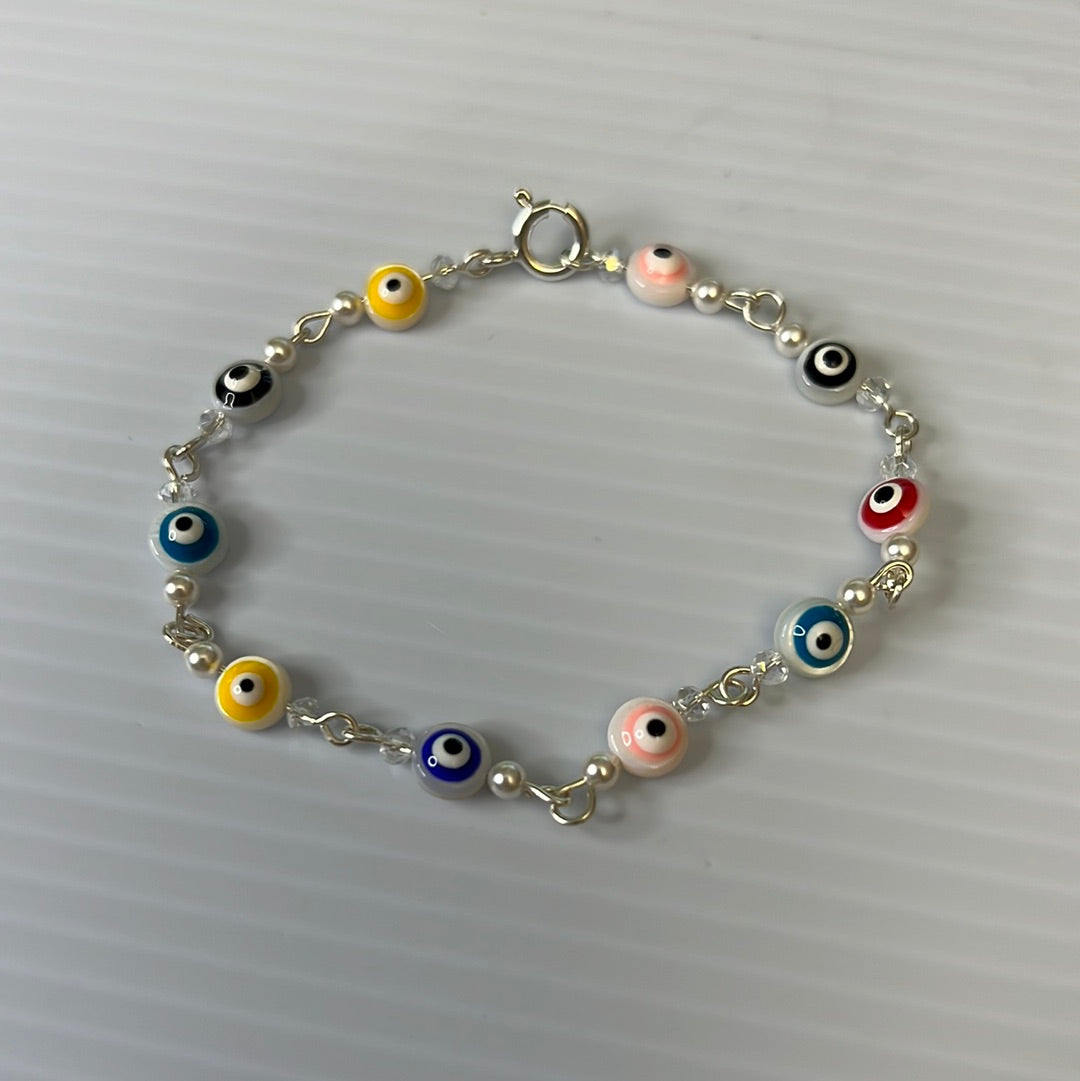 Unique Evil Eye Shell Bead Bracelet