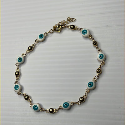 White Evil Eye 18k Gold Plated Bracelet in Stainless Steel