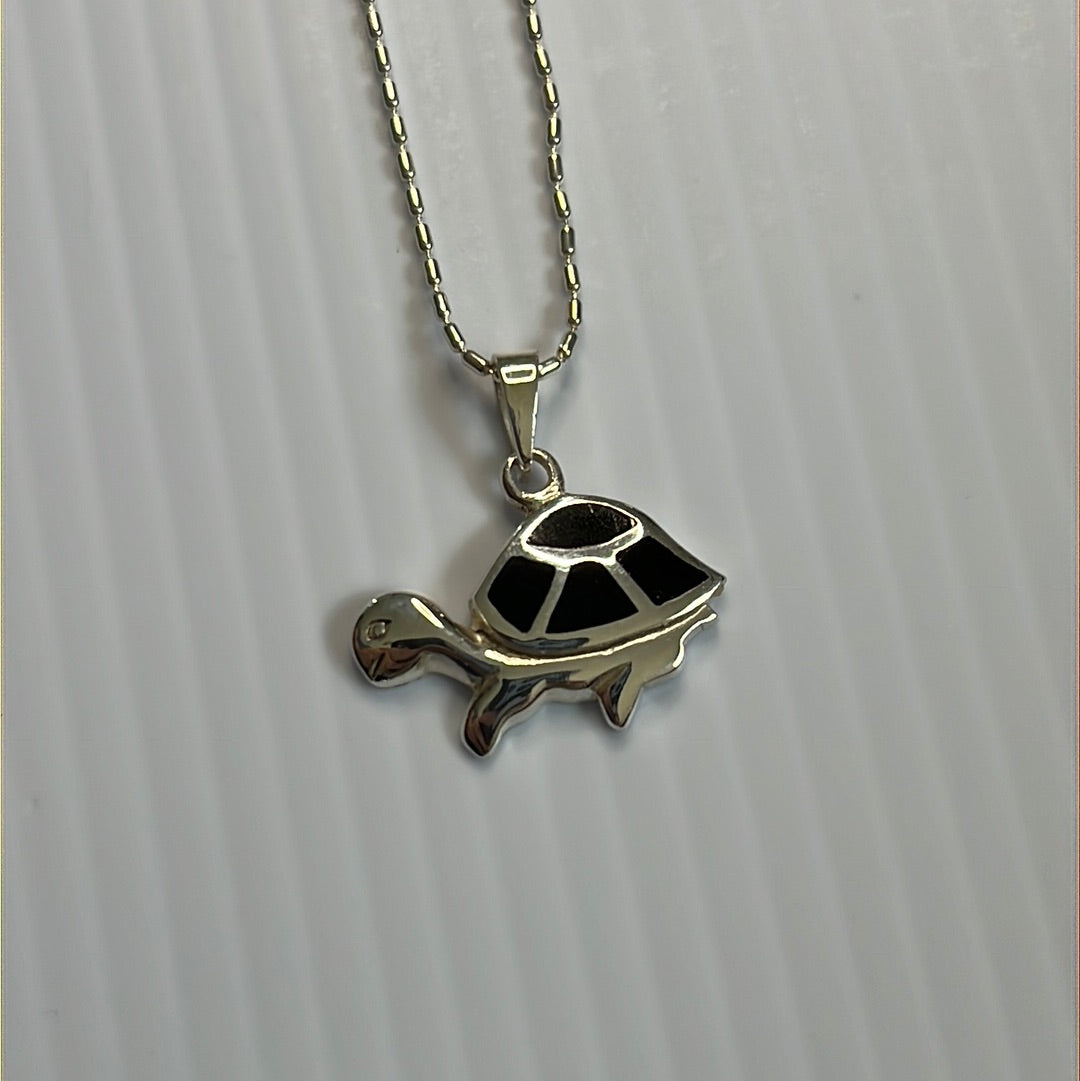 Black Onyx Stone Turtle Pendant Necklace